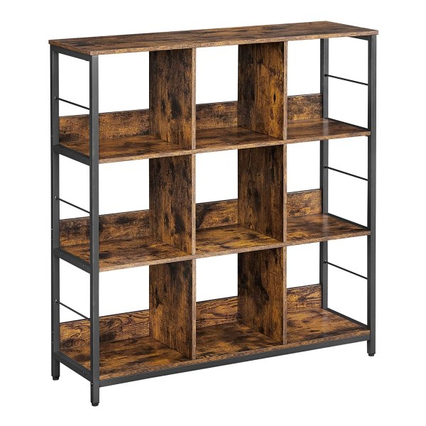 Rek Met 3 Niveaus, Boekenkast, Staand Rek Met 9 Vakken, Voor Woonkamer, Slaapkamer, Werkkamer, Keuken, 100 X 30 X 103,1 Cm, Vintage Bruin-Zwart