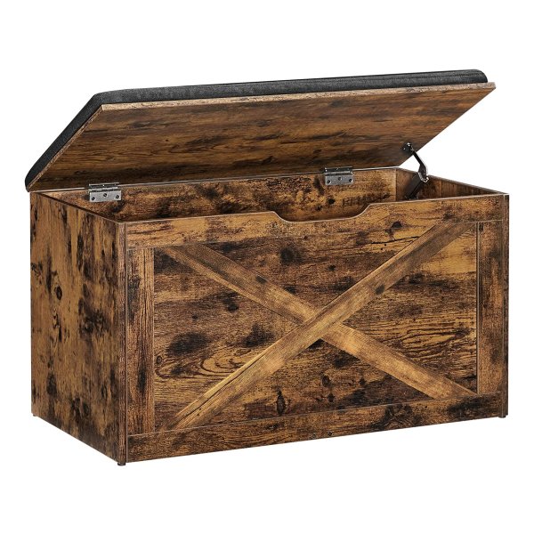 Schoenbank, Zitkist, Opbergkast, Met Bekleding, 76 X 40 X 48 Cm, Landhuisstijl, Vintage Bruin