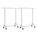 Kledingrek, Set Van 2 Kledingstangen Met Wieltjes, Garderobestek, Van Metaal, Tot 130 Kg Belastbaar, Lengte 110-150 Cm, Verchroomd, Zilver