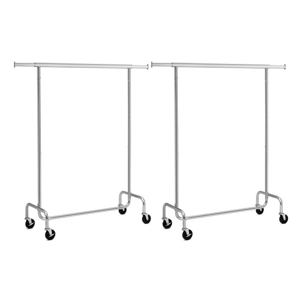 Kledingrek, Set Van 2 Kledingstangen Met Wieltjes, Garderobestek, Van Metaal, Tot 130 Kg Belastbaar, Lengte 110-150 Cm, Verchroomd, Zilver