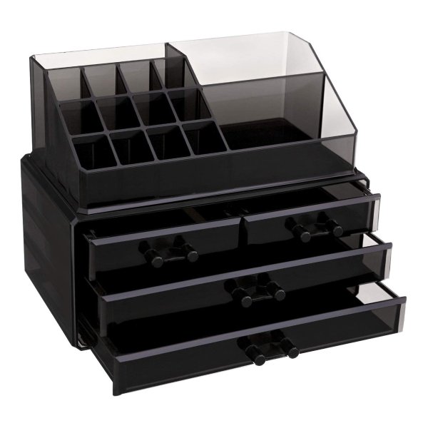 Make-Up-Bewaardoos Met 4 Schuifladen, Acryl, Half Transparant, Zwart