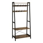 Kledingrek Met 2 Planken İn Houtlook, Garderobe Kapstok, 9 Kledinghaken, Metalen Frame Vintage