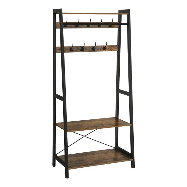 Kledingrek Met 2 Planken İn Houtlook, Garderobe Kapstok, 9 Kledinghaken, Metalen Frame Vintage