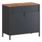 Opslagkabinet, Dubbel-Deurs Vloerkast Met Magnetische Sluiting, Verstelbare Plank, Stalen Frame, Ä°ndustriÃ«le Stijl, Ruimtebesparend, Rustiek Bruin En Zwart