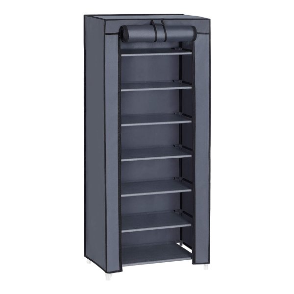 Schoenenrek, Schoenenkast, 7 Niveaus, Met Stoffen Bekleding, Ruim, Stoffen Kast, Schoenenopslag, 46 X 28 X 126 Cm (L X B X H), Grijs