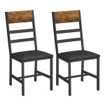 Eetkamerstoelen, 2-Delige Set, Keukenstoelen Met Metalen Frame, Beklede Stoelen, Ergonomisch, Voor Eetkamer En Keuken, Vintage Bruin-Zwart