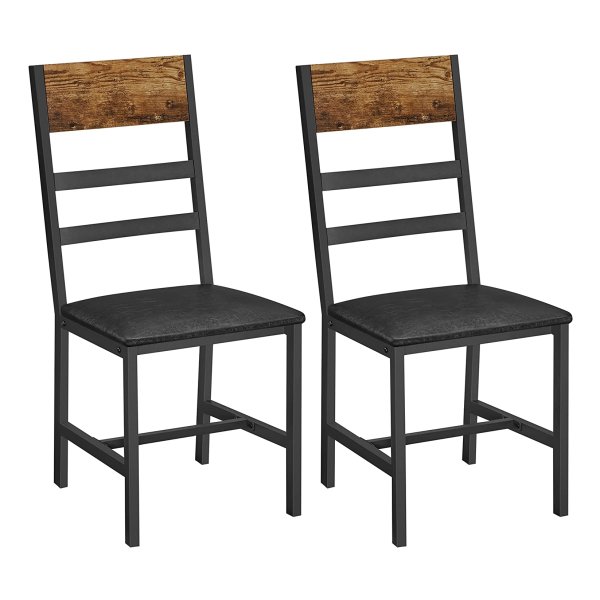 Eetkamerstoelen, 2-Delige Set, Keukenstoelen Met Metalen Frame, Beklede Stoelen, Ergonomisch, Voor Eetkamer En Keuken, Vintage Bruin-Zwart