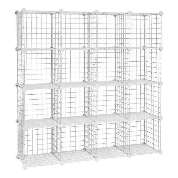 16 Kubus Metalen Draadrek Dıy Kast Modulaire Mesh Rek Met Draadframe Wit