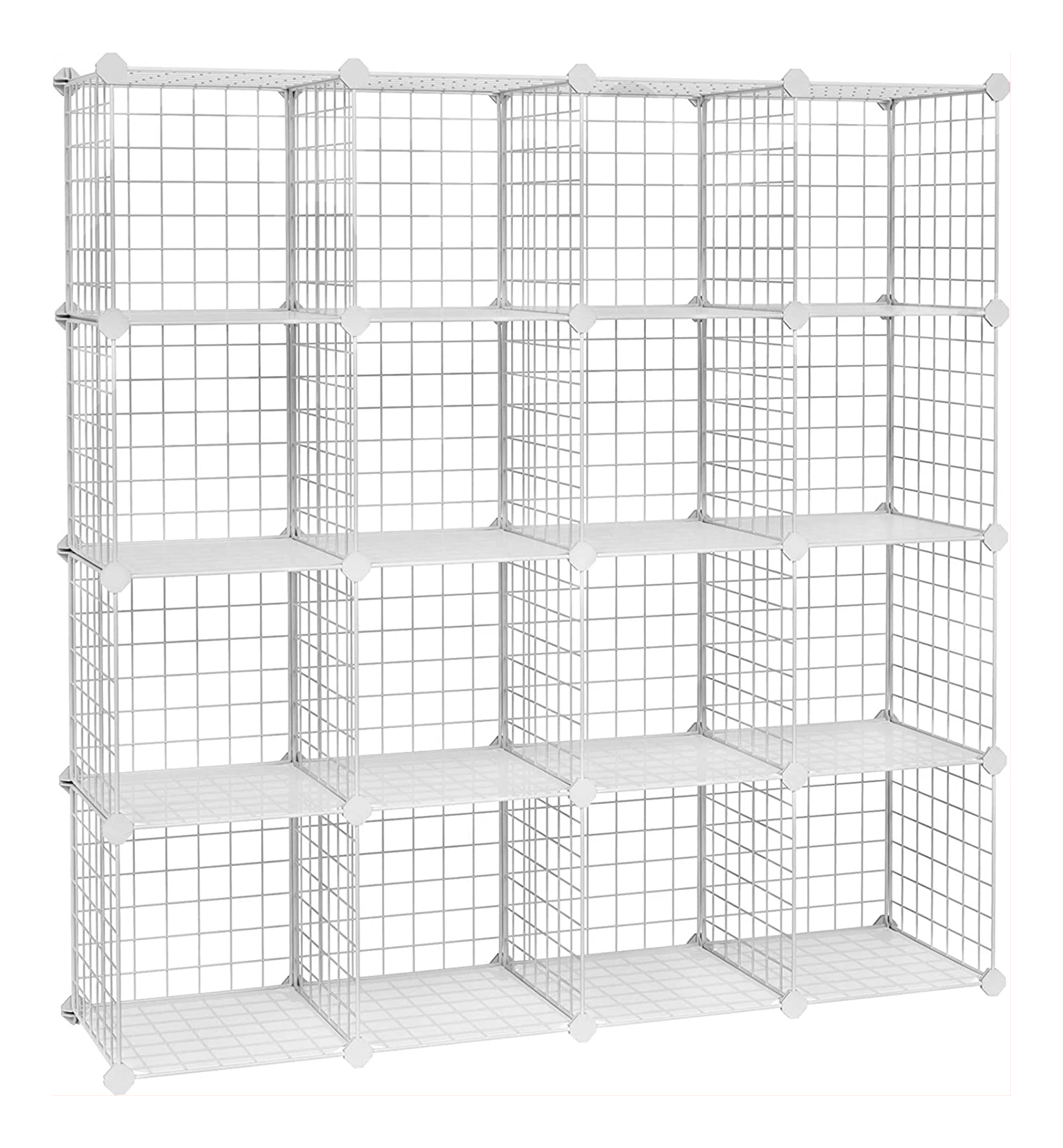 Harnas bleek Ruïneren 16 kubus metalen draadrek DIY kast modulaire mesh rek met draadframe wit  LPI44W - SimpleDeal.nl