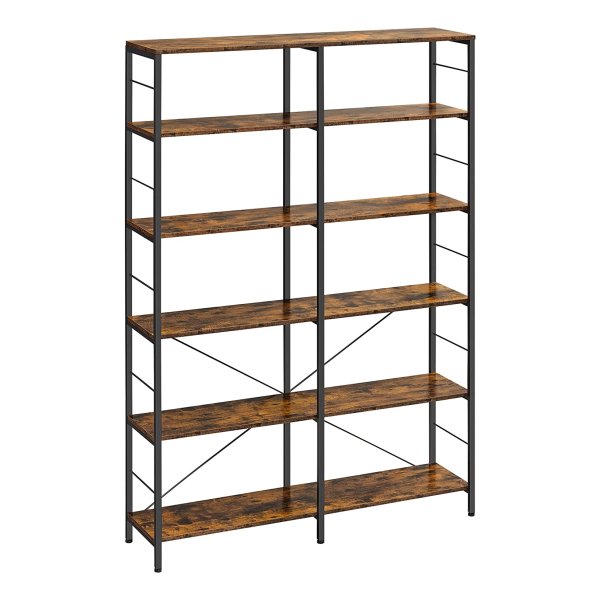 Boekenkast, Staand Rek Met 6 Niveaus, 30 X 120 X 172,5 Cm, Ä°ndustrieel Design, Voor Woonkamer, Werkkamer, Balkon, Keuken, Vintage Bruin-Zwart
