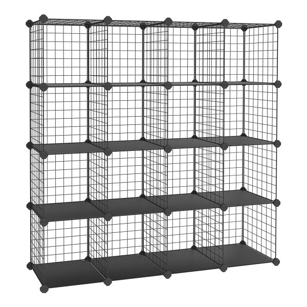 Boltless Rek, 16 Kubussen Metalen Draad Opslagsysteem, Dıy Kast En Modulaire Mesh Rek, Met Draadframe, Zwart