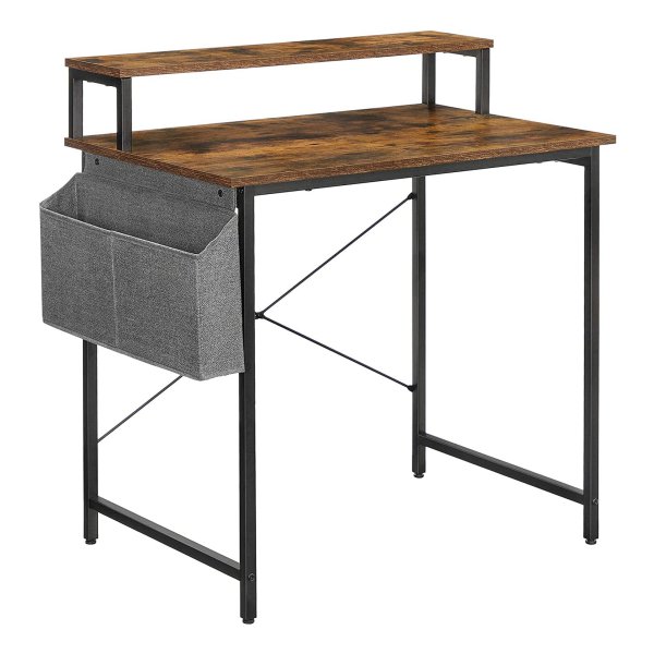 Bureau, Computertafel Met Monitorstandaard, Opbergtas, Verstelbare Poten, İndustrieel Design, 80 X 55 X 90 Cm, Voor Thuiskantoor, Vintage Bruin-Zwart