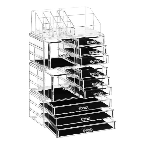 4-İn-1 Xxl Make-Uporganizer, Cosmetica-Organizer Met 11 Laden En 15 Vakken İn Verschillende Maten, Kerstmis, Transparant