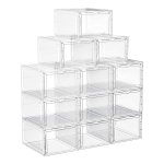Schoenendozen, Schoenenorganizer Van Kunststof, Met Deur, Doorzichtig, Kunststof Dozen, 12-Delige Set, Stapelbaar, Eenvoudige Montage, 27 X 34,5 X 19 Cm, Voor Schoenen Tot Maat 46, Wit