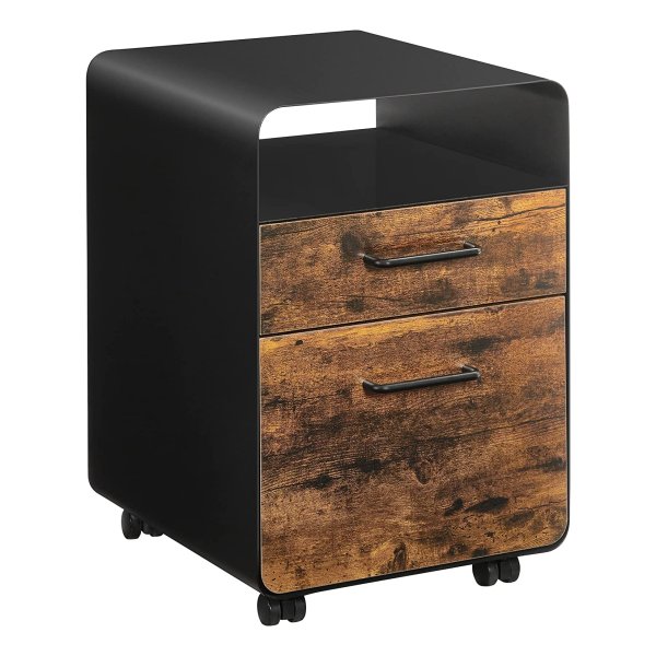 Rolcontainer Met Laden, Archiefkast, Kantoorkast Met Wielen, Open Vak, Voorgemonteerd, Met Hangmap, İndustrieel Design, Van Staal, Voor Documenten, Vintage Bruin-Zwart