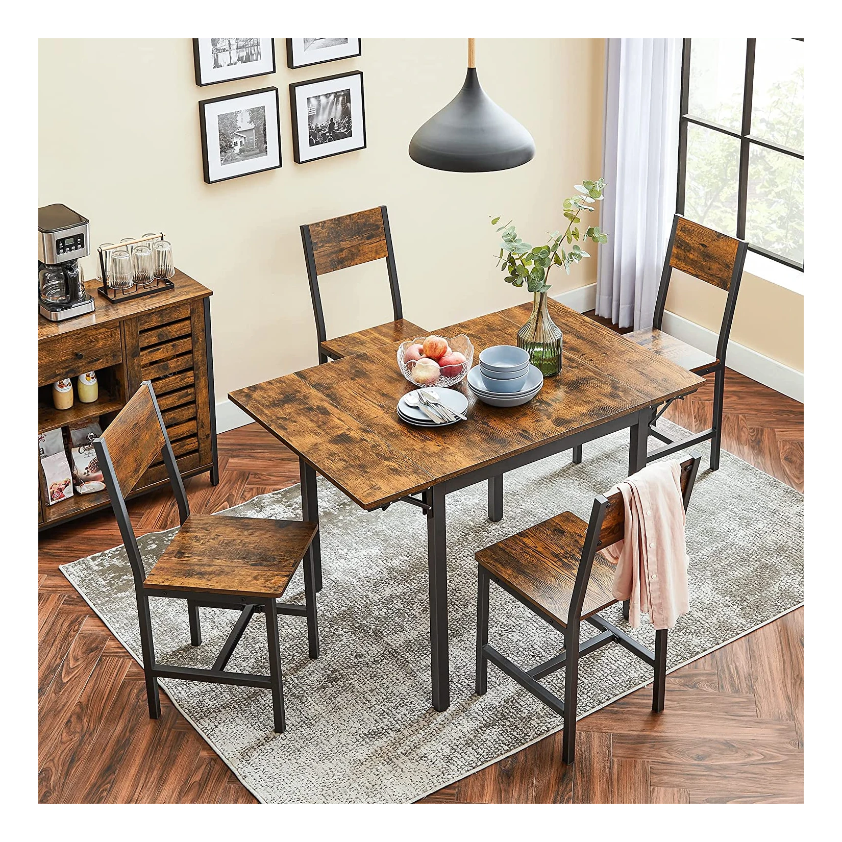Melodrama roltrap Beukende Eettafel, inklapbare keukentafel voor 2-4 personen, voor kleine ruimtes,  vintage bruin-zwart KDT077B01 - SimpleDeal.nl