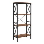 Boekenplank, Staande Plank, Ladderrek, Keukenplank Met 4 Open Kastniveaus, Gang, Keuken, Kantoor, Stabiel Stalen Frame, İndustrieel Ontwerp, Vintage Bruin-Zwart