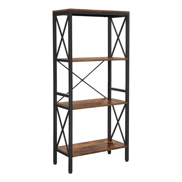 Boekenplank, Staande Plank, Ladderrek, Keukenplank Met 4 Open Kastniveaus, Gang, Keuken, Kantoor, Stabiel Stalen Frame, İndustrieel Ontwerp, Vintage Bruin-Zwart