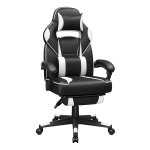 Gaming Chair, Bureaustoel Met Voetsteun, Bureaustoel Met Hoofdsteun En Lendenkussen, Ä°n Hoogte Verstelbaar, Ergonomisch, 90-135Â° Kantelhoek, Tot 150 Kg Draagvermogen, Zwart-Wit