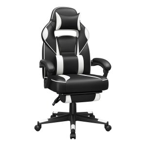 Gaming Chair, Bureaustoel Met Voetsteun, Bureaustoel Met Hoofdsteun En Lendenkussen, Ä°n Hoogte Verstelbaar, Ergonomisch, 90-135Â° Kantelhoek, Tot 150 Kg Draagvermogen, Zwart-Wit