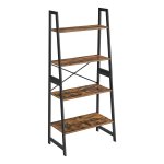 Boekenkast, Ladderrek, Staand Rek Met 4 Niveaus, Frame Van Bamboe, Eenvoudige Montage, Voor Woonkamer, Slaapkamer, Keuken, Vintage Bruin-Zwart
