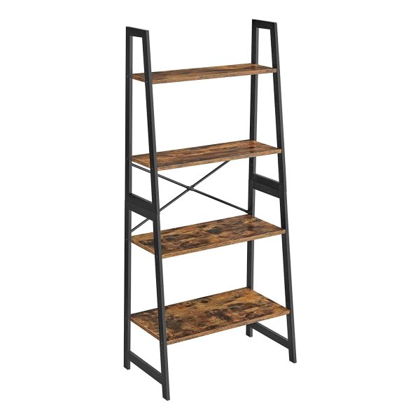 Boekenkast, Ladderrek, Staand Rek Met 4 Niveaus, Frame Van Bamboe, Eenvoudige Montage, Voor Woonkamer, Slaapkamer, Keuken, Vintage Bruin-Zwart