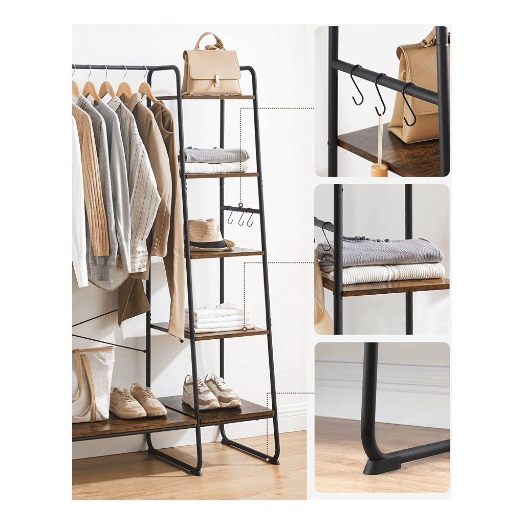 FOREHILL Clothes Rack with Shelves, Coat Rack, Bamboo, Clothes Rail with Anti-Tilt System, for Clothing, Shoe Rack, Bags, 164 x 70 x 42 cm