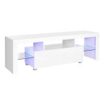 Tv-Meubel Voor Tv'S Tot 60 İnch, Grote Tv-Kast, Tv-Kast, Tv-Plank Met Led-Verlichting, Lowboard, Woonkamer, 140 X 35 X 45 Cm, Modern, Glanzend, Wit