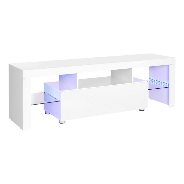 Tv-Meubel Voor Tv'S Tot 60 İnch, Grote Tv-Kast, Tv-Kast, Tv-Plank Met Led-Verlichting, Lowboard, Woonkamer, 140 X 35 X 45 Cm, Modern, Glanzend, Wit