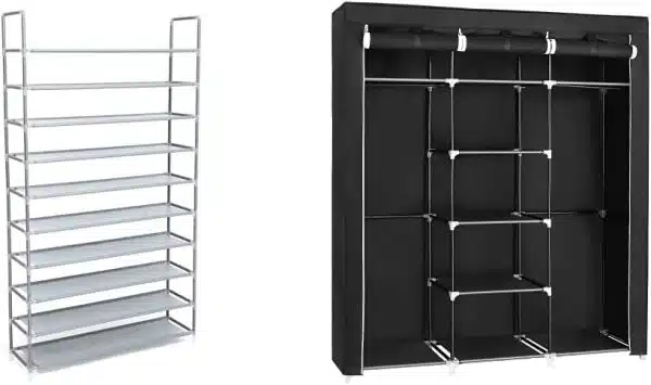 1 x schoenenrek, stof, 50 paar schoenen, 10 etages, XXL schoenenkast, HBD: 175,5x100x29 cm, grijs