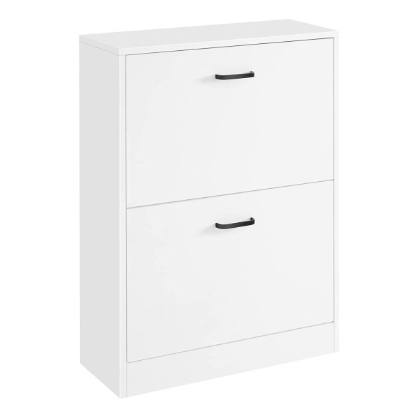 Schoenenkast Met 2 Kleppen, Schoenenkipper, Schoenenkist Met 2 Vakken, Voor Hal, Woonkamer, Slaapkamer, 24 X 60 X 83,5 Cm, Wit