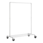 Kledingrek, Met Wieltjes, Tot 90 Kg Belastbaar, Kledingrek Met 1 Kledingstang En Plank, İndustrieel Design, Voor Slaapkamer, Bijkeuken, Wit