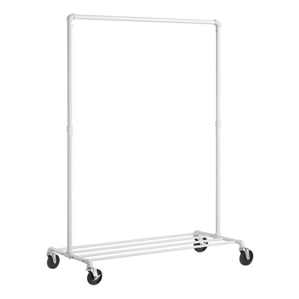 Kledingrek, Met Wieltjes, Tot 90 Kg Belastbaar, Kledingrek Met 1 Kledingstang En Plank, İndustrieel Design, Voor Slaapkamer, Bijkeuken, Wit