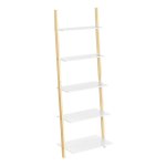 Trappenrek, 5 Opbergvakken, Wandrek, Voor Woonkamer, Keuken, Kantoor, Houten Frame, Eenvoudig Te Monteren, Mat Wit En Natuurbruin,Groot