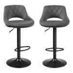 Bar Stools, Kitchen Chairs With Sturdy Metal Frame, Velvet Cover, Footrest, Adjustable Seat Height, Easy Assembly, Retro, Dark Grey Set Of 2