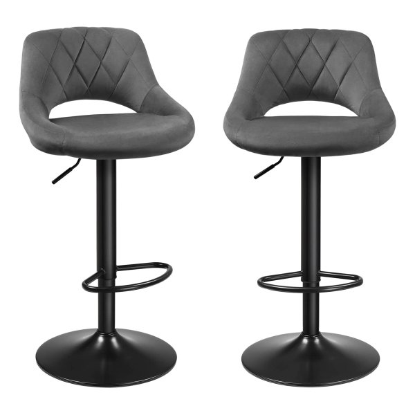 Bar Stools, Kitchen Chairs With Sturdy Metal Frame, Velvet Cover, Footrest, Adjustable Seat Height, Easy Assembly, Retro, Dark Grey Set Of 2