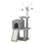 Zaza Home Krabpaal Klein, Kattenboom Met Krabplank, Kattenhuis Pomponstokjes, 115 Cm, Lichtgrijs Pct141W01