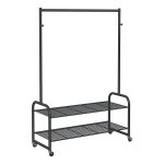 Kledingrek, Kledingstang, Garderobestandaard, Garderobe Met Haken, Roosterplanken, Wielen, Voor Hal, Woonkamer, Slaapkamer, Zwart Hsr102B01