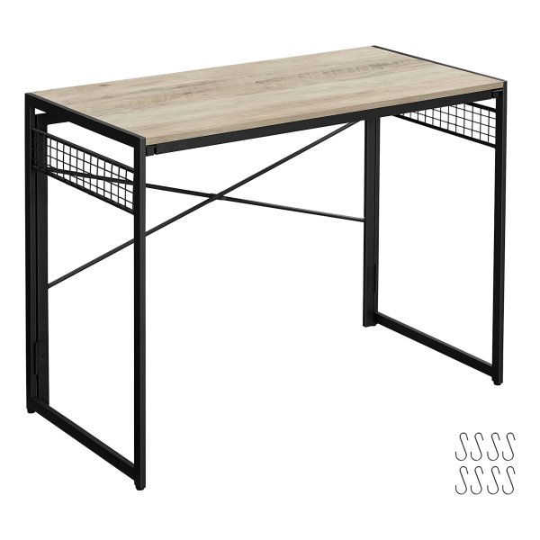 Computerbureau Met Wielen Met Monitorbevestiging, 6 Haken, 80 X 50 X 90 Cm, İndustrieel Ontwerp, Vintage Bruin/Zwart