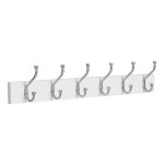 Haaklijst Kledinghaken, Garderobehaken, Wandgarderobe, Met 6 Metalen Haken, Voor Woonkamer, Badkamer, Keuken, Hal, Slaapkamer, Wit-Zilver