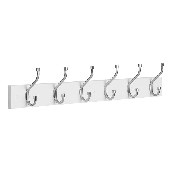 Haaklijst Kledinghaken, Garderobehaken, Wandgarderobe, Met 6 Metalen Haken, Voor Woonkamer, Badkamer, Keuken, Hal, Slaapkamer, Wit-Zilver