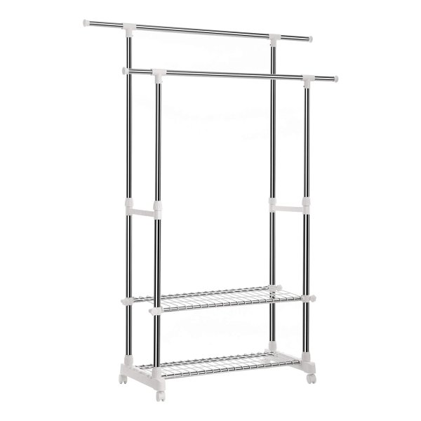 Kledingrek Met 2 Schoenenrekken, Verstelbaar Van 95 – 172 Cm, Buizen Met Rvs-Coating