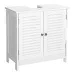 Wastafelonderkast – Badkamerkast met Lamellendeuren en Verstelbare Plank – 30x60x60 cm – Wit