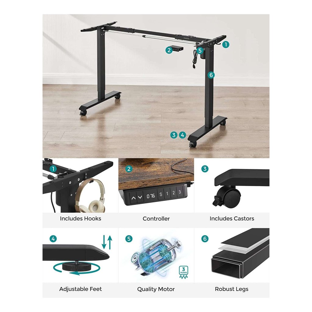 VASAGLE LSD176W01 In hoogte verstelbaar bureau elektrisch, houten spaanplaat, staal, Oxford-weefsel, wolkenwit, 160 cm