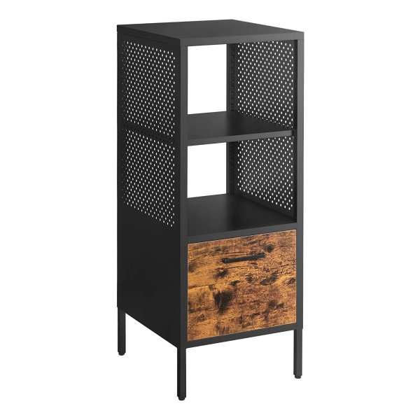 Multifunctionele Kast, Archiefkast, Bureaukast Met Vakken En Lade, Opbergkast Van Staal, Voor Kantoor, Werkkamer, Woonkamer, Vintage Bruin-Zwart