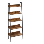 Boekenkast, Ladderrek Met 5 Planken, Open, Staand Rek, Smal, Voor Woonkamer, Slaapkamer, Keuken, Kantoor, Metalen Frame, İndustrieel Design, Vintage Bruin-Zwart