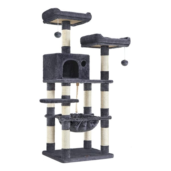 Krabpaal voor Katten - 143 cm - Met Hangmat, 2 Uitkijkplateaus - Rookgrijs