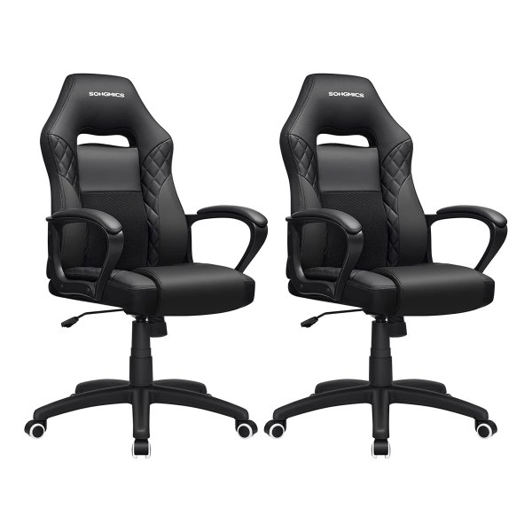Gamingstoel, Bureaustoel Met Kantelfunctie, Ergonomische S-Vormige Rugleuning, Goed Voor De Lendenwervelkolom, Tot 150 Kg Belastbaar, Kunstleer, Zwart