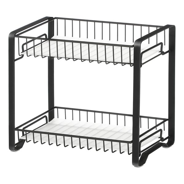 Kruidenrek Met 2 Niveaus, Keukenrek Van Metaal, Met Kunststof Platen, Antislipvoeten, Gemakkelijk Te Monteren, Voor Werkblad, Eetkamer, Badkamer, Keuken, Zwart