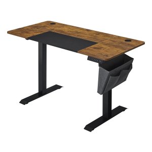 In Hoogte Verstelbaar Bureau, Elektrisch, Traploos Verstelbaar, Gesplitste Plaat, 4 Hoogtes Opgeslagen, Stoffen Tas, Van Staal, Vintage Bruin-Zwart